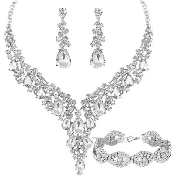 Wedding Bridal Bridesmaid Austrian Crystal Rhinestone Jewelry Sets Statement - Picture 1 of 7